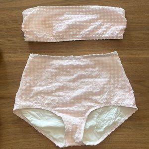 Solid and striped pink gingham high waisted bikini
